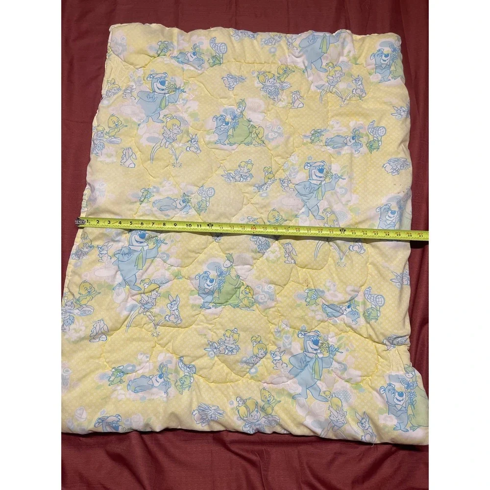 Vintage 1979 Hanna-Barbera Yogi Bear Pebbles Baby Quilt Blanket Yellow Pastel